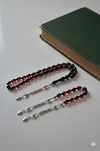 QELA COLLECTION Sürmeli Kehribar Tesbih + Zaza Tesbih Seti | Ahşap Kutulu | M...