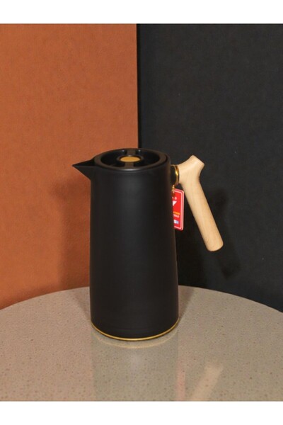 WDA إبريق قهوة حراري معزول سعة 1 لتر بمقبض خشبي - قارورة للمشروبات الساخنة وا...