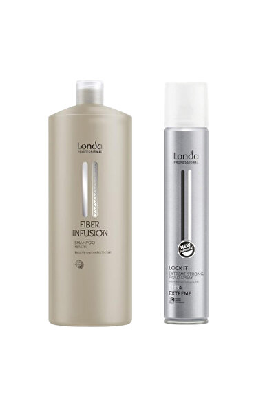 Londa Professional Set Sampon Care Fiber Infusion 1000 ml, Fixativ Lock It Ul...
