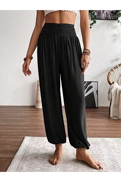 kendim fashion Women's High Waist Aerobin Pants with Dense Drawstring Detail