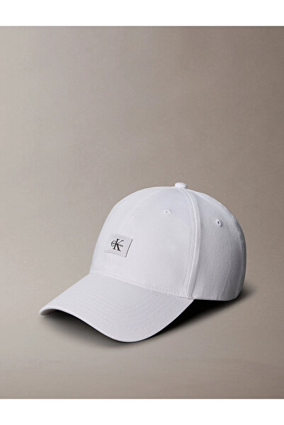 Calvin Klein Monologo Woven Patched Baseball Men's White Cap Lv04D5077G-Yaf