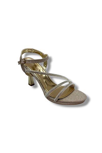 ERBAY 88-26 Glittery Stripe Band Stone Thin Heel Women's Sandals