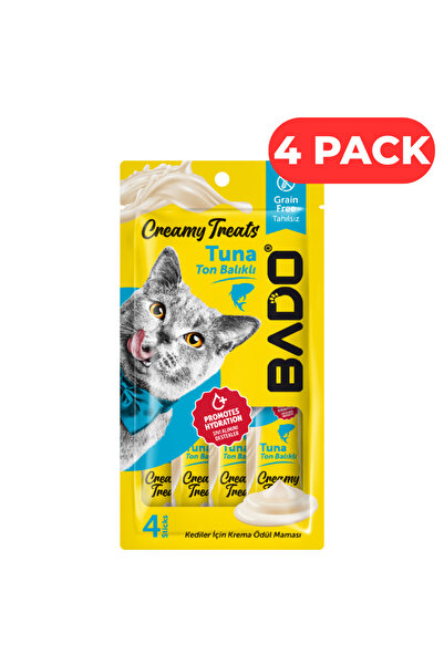 BAD0 Set 4 x Recompense cremoase pentru pisici cu ton, 4x15 g, gust delicat