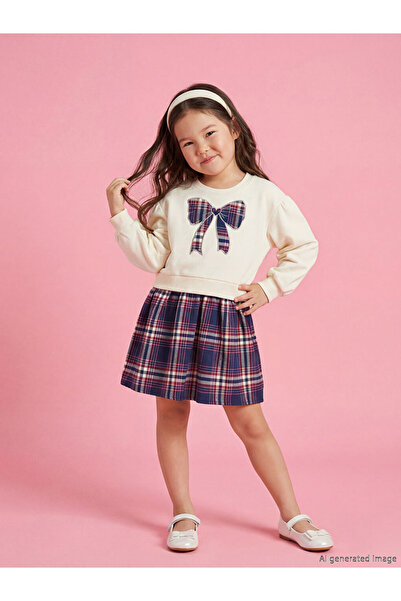 LC Waikiki Crew neck plaid pleated girl's thick dress