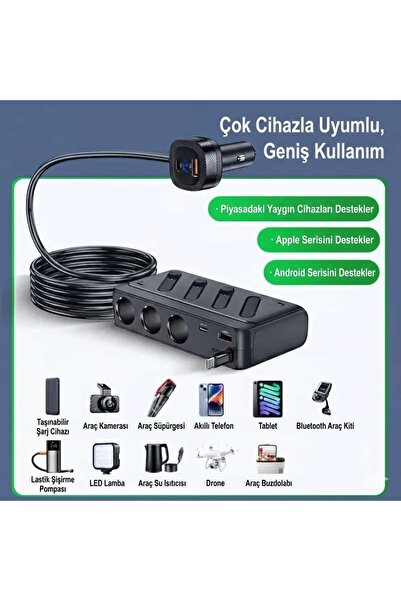 ADR Araç Oto Çakmak Çoklayıcı Çoğaltıcı Soketi Usb Çakmaklık 187W Maks