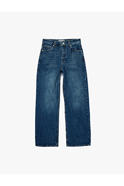 Koton Regular Fit Cep Detaylı Yıkamalı Düz Paça Denim Pantolon - Baggy Jeans
