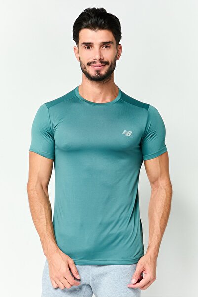 New Balance Men Standard Fit Short Sleeve Outdoor T Shirt, Teal Green