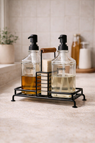 DİVAYS Set de 2 dozatoare de săpun lichid și detergent din oțel inoxidabil cu...