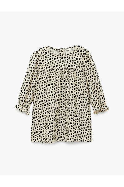 Koton فستان فيسكوز بأكمام طويلة وياقة دائرية ونقشة زهور