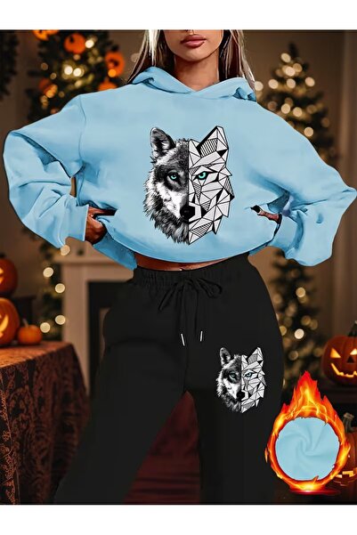 ZEMLİYA Women's Printed Sweatshirt - Sweatpants 2-Piece Set Oversized Fit 3 Y...