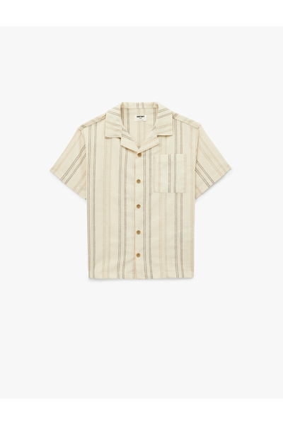 Koton Βαμβακερό ριγέ πουκάμισο με κοντό μανίκι και γιακά με τσέπες