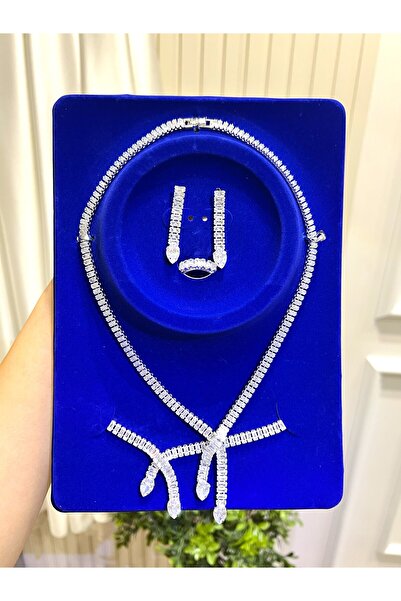 Taşmeran Zircon Stone Designed Waterway Quality Plated Bridal Jewelry Set D-2...