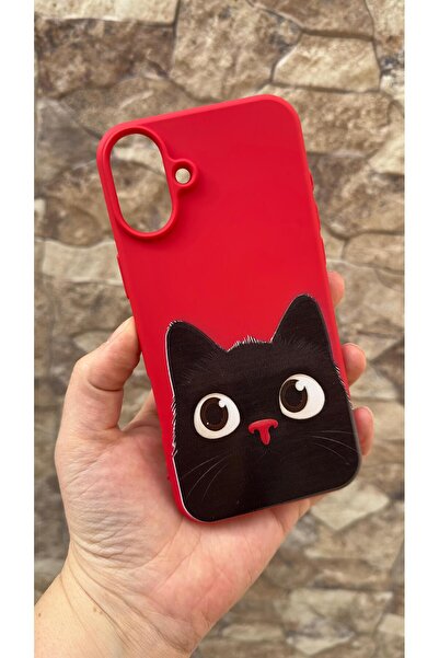 Vip Case iPhone 16 Plus Uyumlu Sevimli Siyah Kedi Desenli Silikon Darbe Emici...