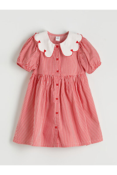 LC Waikiki Rochie roșie cu dungi pentru fetițe cu guler tip bebeluș