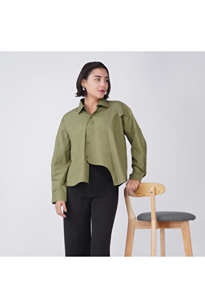 LINELLE Green Cotton Poplin Asymmetric Shirt