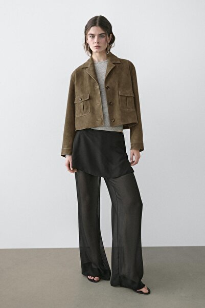 Massimo Dutti Dökümlü kontrast ipek pantolon