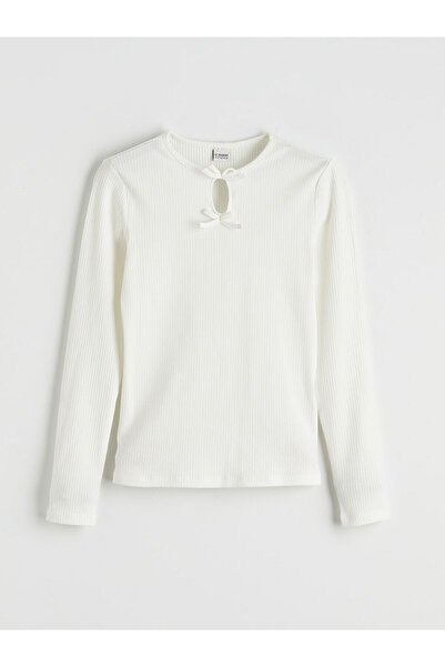 LC Waikiki LC Wikiki Ecru Λεπτομέρεια με φιόγκο Κοριτσίστικο T-Shirt