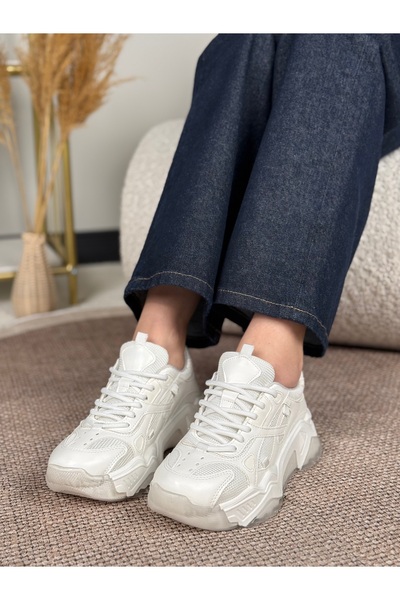 Eysha Noctras Women's Faux Leather Detailed Lace-Up High-Sole Sneaker Sports ...