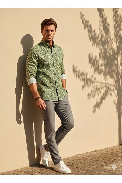 Louis Fabel Floral Patterned Long Sleeve Men's Shirt