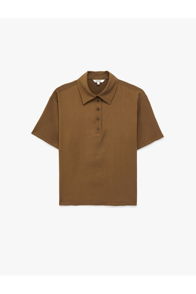 Koton Modal Fabric Half Buttoned Short Sleeve Polo Collar T-Shirt