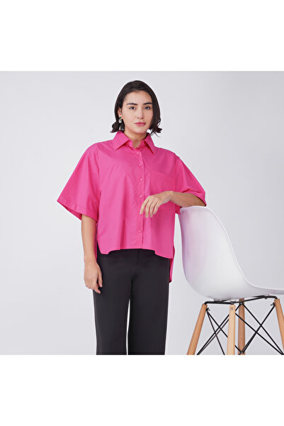 LINELLE Pink Cotton Poplin High-Low Shirt