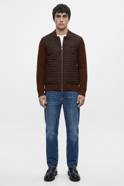 Sementa سترة تريكو مبطنة بسحّاب - بني