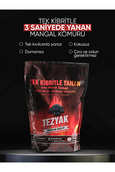 TEZYAK Hızlı Tutuşan Dumansız Kokusuz Mangal Kömürü 2 kg x 10 Adet