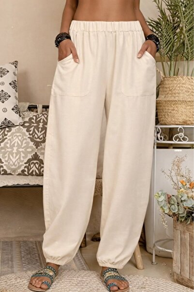 modaserdem Women's High Waist Pocket Detailed Pants