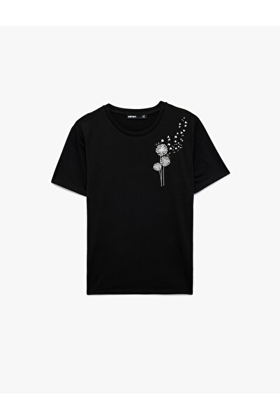 Koton Regular Fit Crew Neck Short Sleeve Glitter Printed T-Shirt