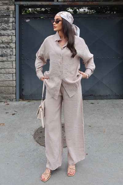 BEJNA Women's Silky Flowing Shirt and Pants Top and Bottom Set