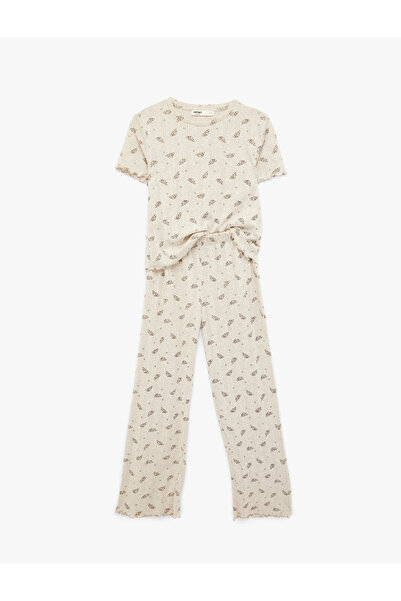 Koton Comfortable Fit Short Sleeve Crew Neck Patterned Pajama Set