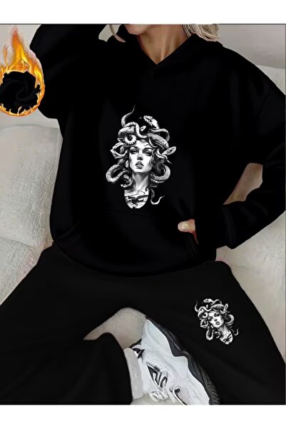 ZEMLİYA Women's Printed Sweatshirt - Sweatpants 2-Piece Set Oversized Fit 3 T...
