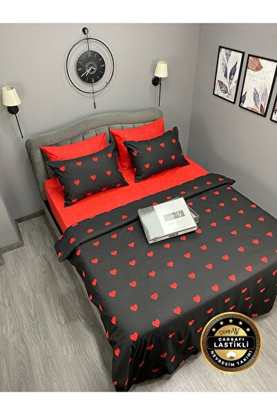 Çetinhome طقم غطاء لحاف مزدوج مطاطي باللون الأسود على شكل قلب
