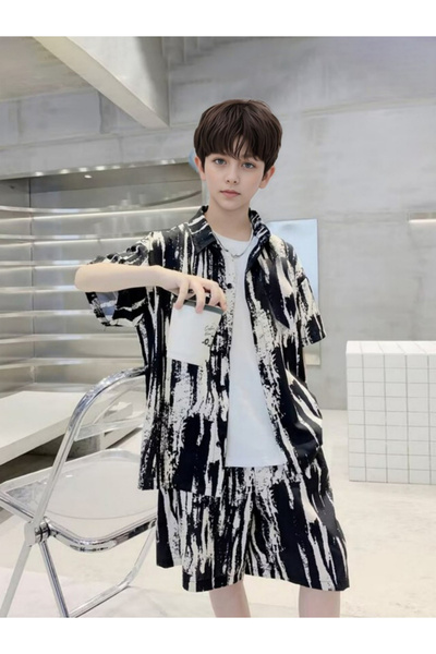 Take Two By Styli Boys All Over Print Shirt and Shorts Set