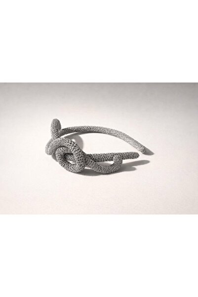 Tasarım El Yapımı Gümüş Renk Örgü Saç Tacı – Modern Knot Saç Aksesuarı