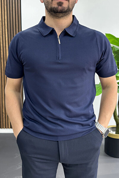 Edwox Ανδρικό μπλουζάκι πόλο με λαιμόκοψη σε μονόχρωμο μπλε navy Edw455