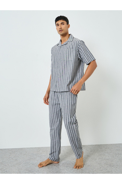 Styli Relaxed Striped Short sleeve Shirt and Pyjama Set