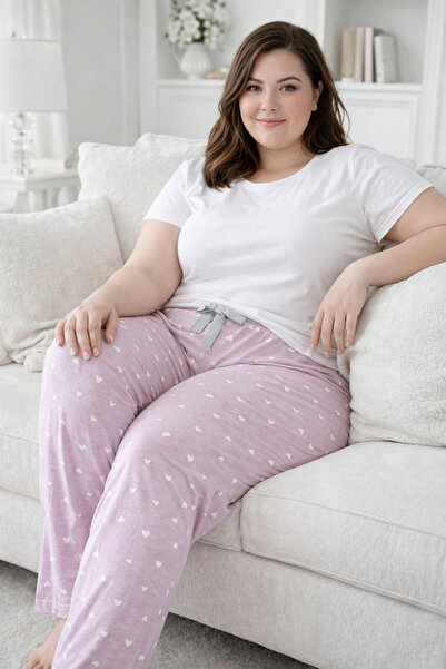 REMSA Plus Size Women's Heart Pattern Viscose Fabric Combed Cotton Battal Sin...