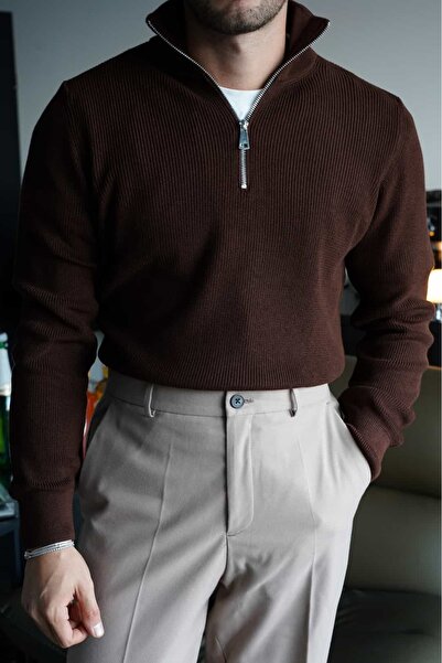 Atelier Old Money Half Zip Acı Kahve Kazak FW5836