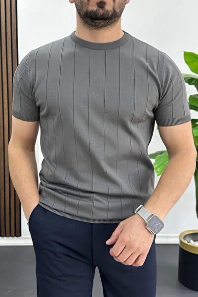 Edwox Ανδρικό μπλουζάκι με ριγέ λαιμόκοψη και σχέδιο καπνιστό Edw456
