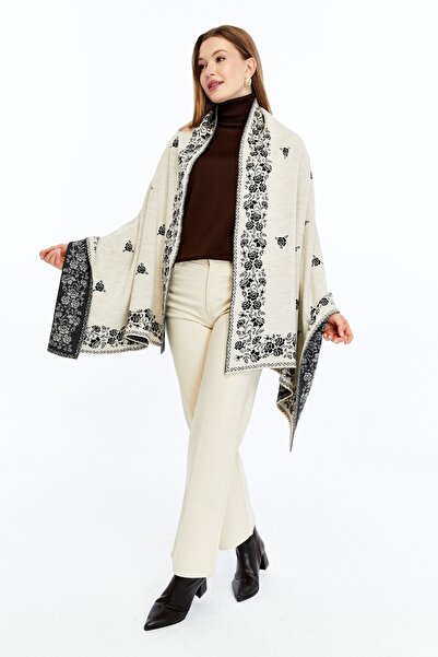 panşalço Model Güllü, Negru-Gri, Șal de umăr Battal, Șal de umăr din tricotaj...