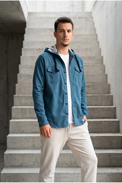 bombe Men's Hooded Denim Shirt