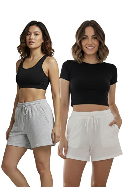CAST COLLECTİON Women's Grey-White 2-Piece Shorts