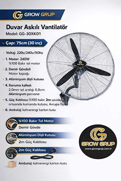 Grow Grup Duvar Tipi Vantilatör