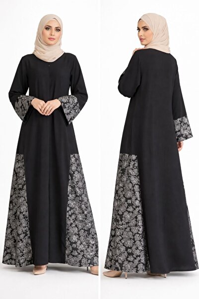 Misk couture Black Abaya with Velvet on sides