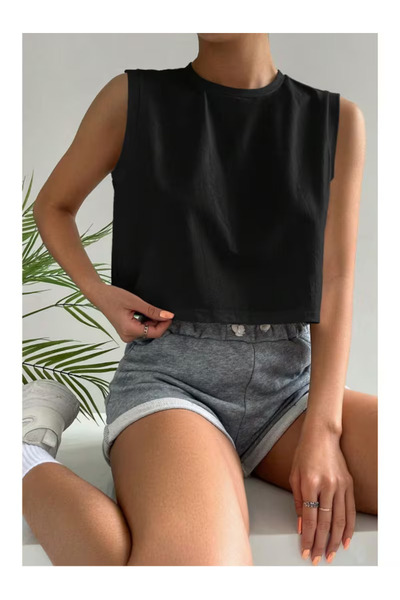 Agolady Tricou crop fără mâneci pentru femei, cu decolteu tip crew neck