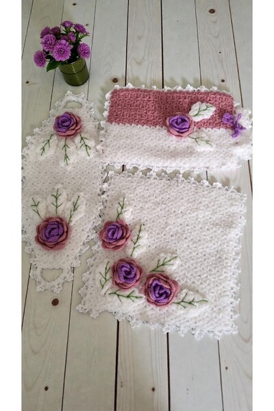 kunduzhediyelik El Örgüsü Pembe Çiçekli 3’lü Banyo Lifi Seti – Hediyelik & Çe...