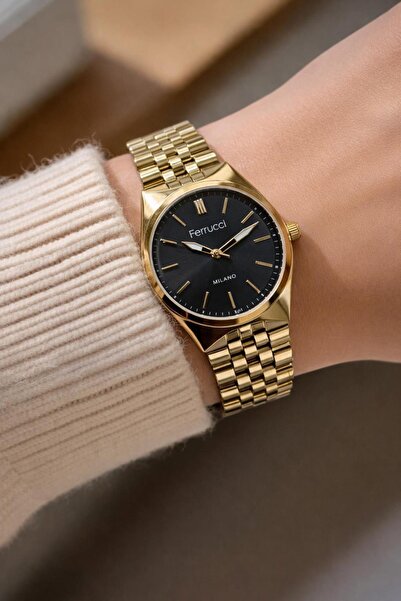 Ferrucci Milano Women's Black Dial Gold Metal Cord Wristwatch 2 Years Warranty