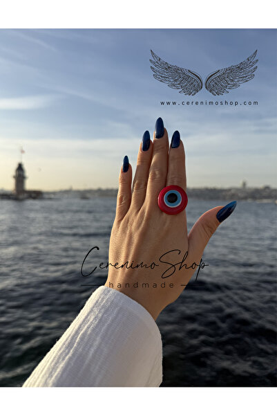 Cerenimo Shop Murano Cam Nazar Boncuk El Yapımı Yüzük (ayarlanabilir)