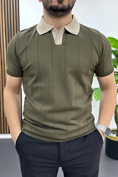 Edwox Men's Collar Detailed T-Shirt Green Edw463